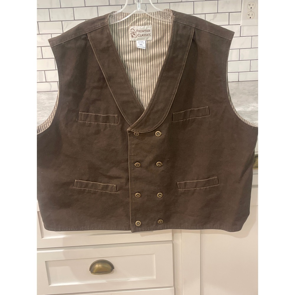Frontier Classics Vest Mens 3XL Brown Canvas Double Breasted Western Steampunk